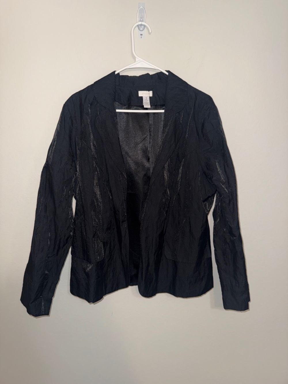 Chico's Black Lightweight Textured Open-Front Blazer - size 3/XL. B9